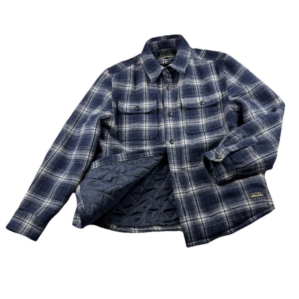 Jachs New York Shirt Jacket Flannel Shacket Mens M Quilt Lined Wool Blue Plaid